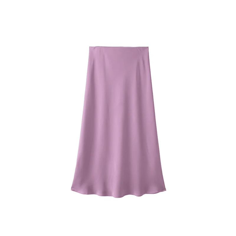 Koekop Woman 2024 Satin Skirt  For Women Summer Black Midi Skirt Office Elegant Women's Skirts Women High Waist Long Skirts