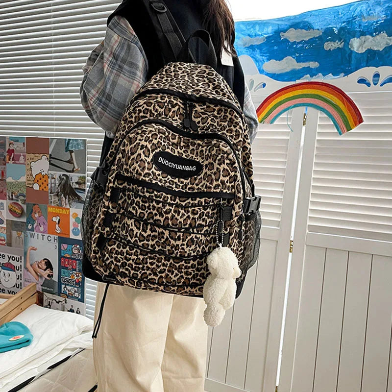 Fashion Girl College School Bag Casual Simple Women Backpack Leopard Book Packbags for Teenage Travel Shoulder Bags Laptop Bag
