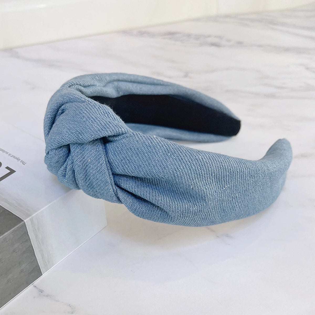 PROLY New Fashion Women Headband Wide Side Blue Denim Hairband Center Knot Turban Headwear Adult Classic Hair Accessories