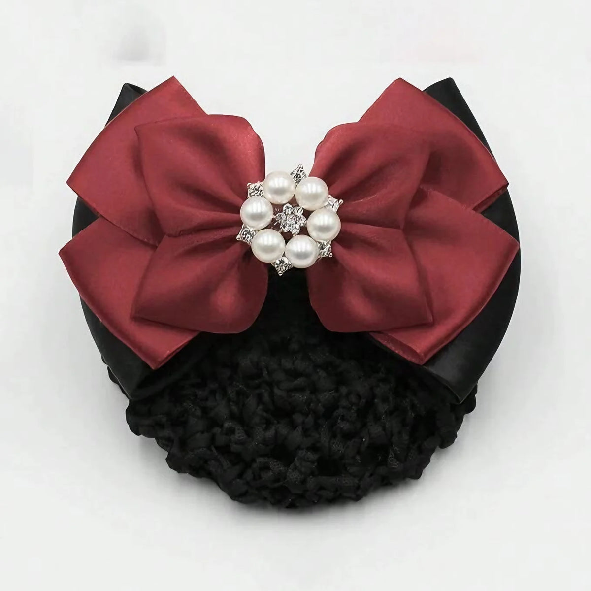 1pc Fashion Pearl Bow Spring Hair Clip Hair Net Nurse Stewardess Professional Headwear Hotel Bank Women Headdress Barrettes