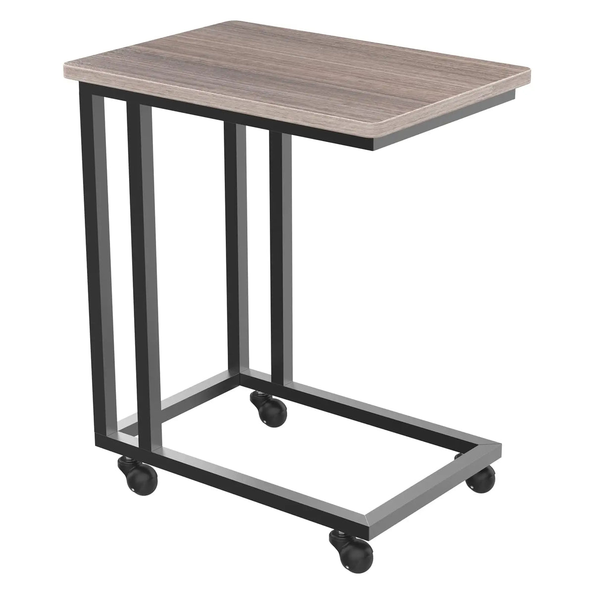 JHK Wood Sofa Table Overbed Bedside Desk Portable Rolling with Wheels Metal Frame Adjustable Feet  for Living Room Bedroom