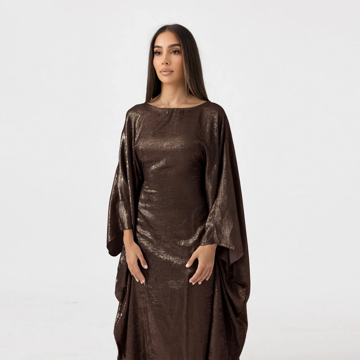 Stylish Butterfly Kaftan Women's Dresses Elegant Shiny Polyester Caftan Abaya Batwing Style Islamic Clothing Abaya Loose Robes
