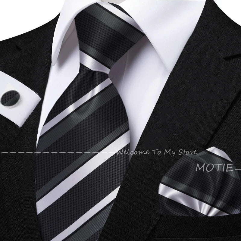 New Classic Striped Jacquard Tie Set Include Purple Polyester Pocket Square As Daily Wear Party Wedding Stylish Accessories Gift