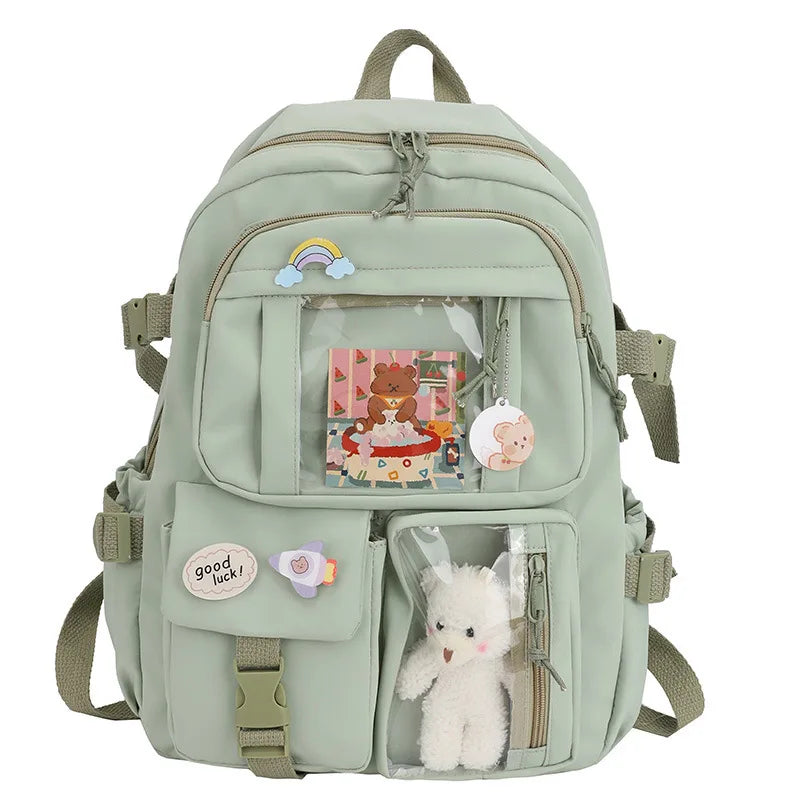 Buckle Badge School Backpack Candy Color Fashion Cute Schoolbag Korean Style Shoulder Student Bag Teenage Girls College Backpack