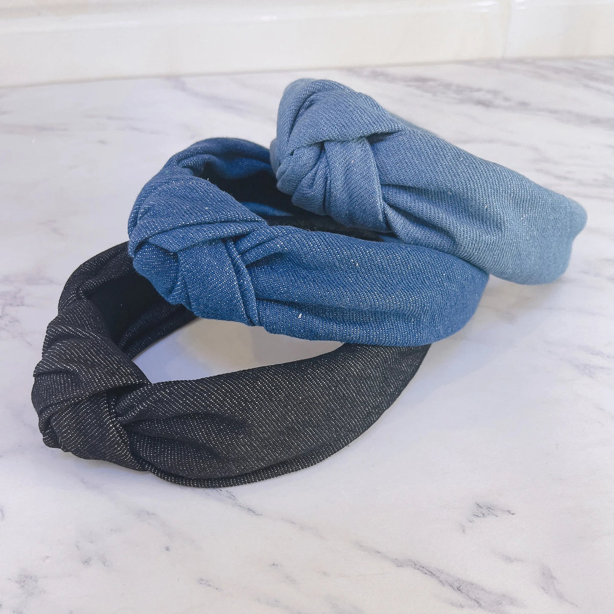 PROLY New Fashion Women Headband Wide Side Blue Denim Hairband Center Knot Turban Headwear Adult Classic Hair Accessories