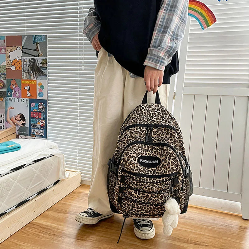 Fashion Girl College School Bag Casual Simple Women Backpack Leopard Book Packbags for Teenage Travel Shoulder Bags Laptop Bag