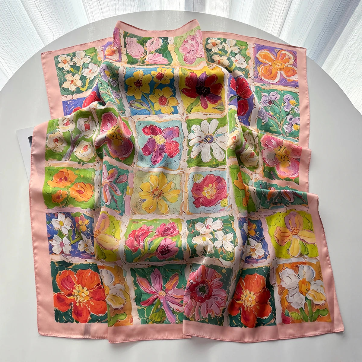 Floral Print Women Scarf Silk Square Neckerchief Spring Autumn Shawl Foulard Headbanda Stole Scarves Bufanda Ties