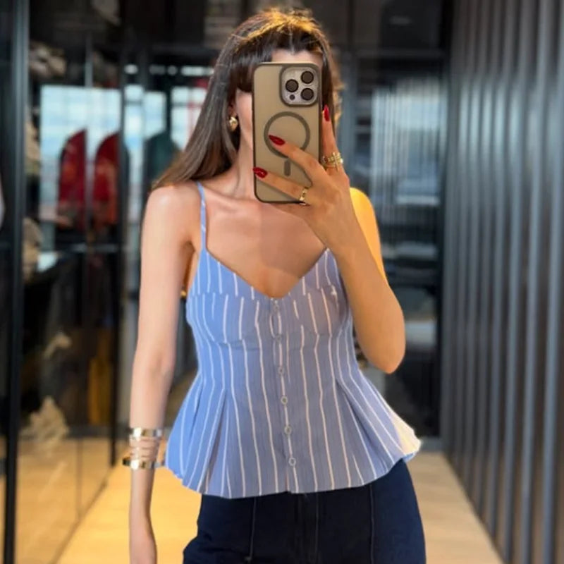 HXAO Striped Slip Top Women Summer 2025 Sexy Crop Corset Tanks & Camis Sleeveless Backless Top For Woman Fashion Casual Camisole
