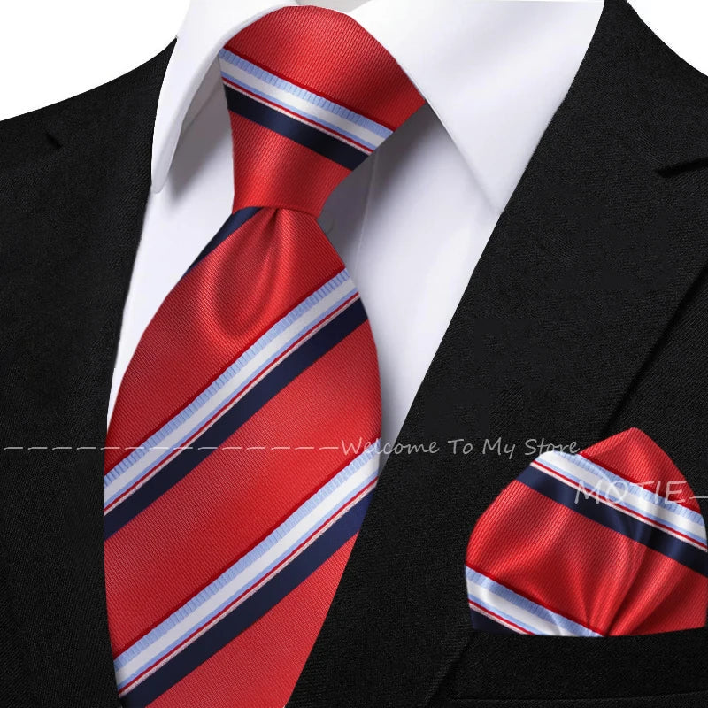 New Classic Striped Jacquard Tie Set Include Purple Polyester Pocket Square As Daily Wear Party Wedding Stylish Accessories Gift