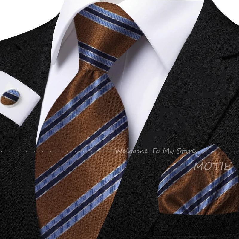 New Classic Striped Jacquard Tie Set Include Purple Polyester Pocket Square As Daily Wear Party Wedding Stylish Accessories Gift
