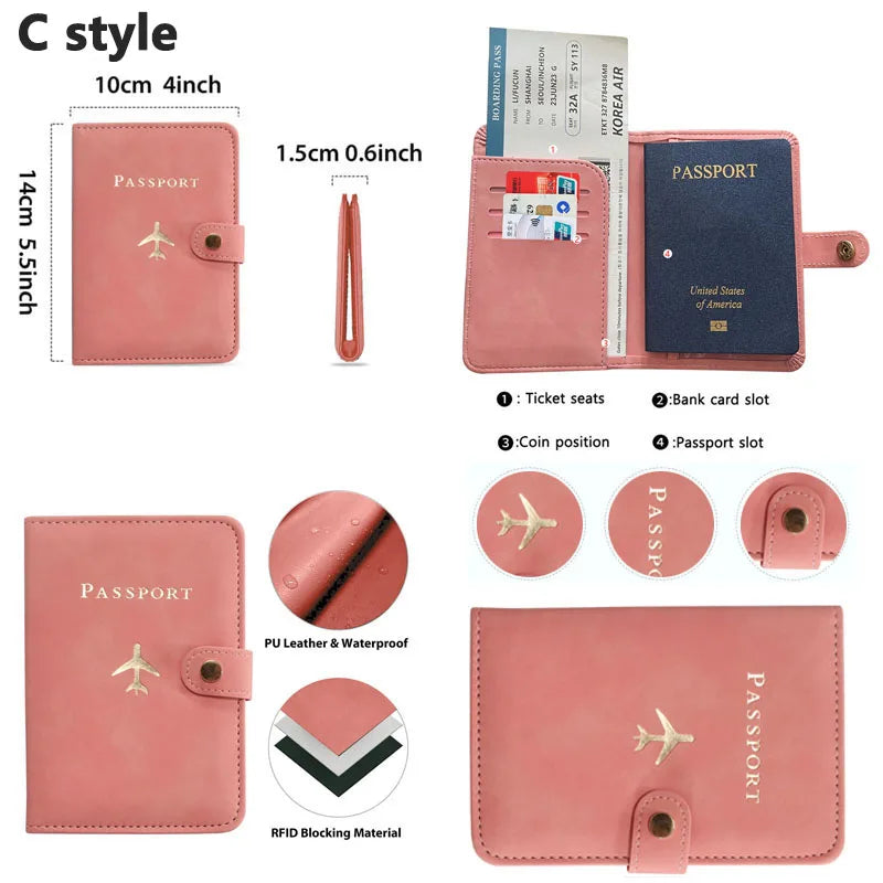 RFID Blocking Waterproof Leather Passport Holder Travel Credit Card Wallet Passport Book for Women Men Buckle Passport Cover