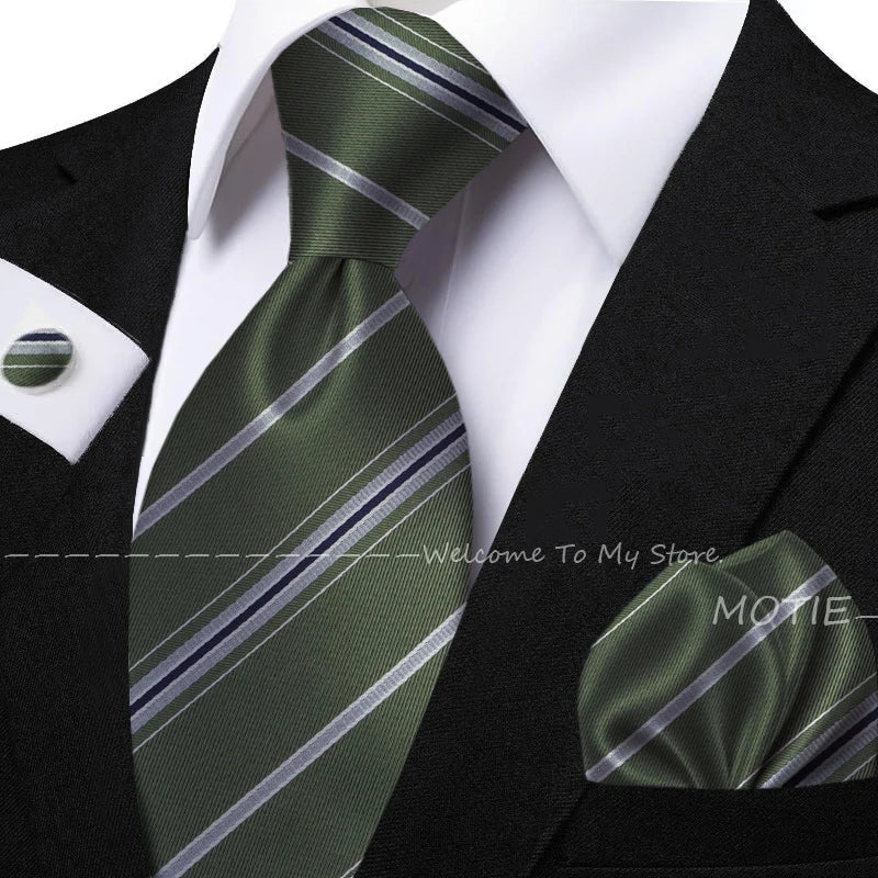 New Classic Striped Jacquard Tie Set Include Purple Polyester Pocket Square As Daily Wear Party Wedding Stylish Accessories Gift