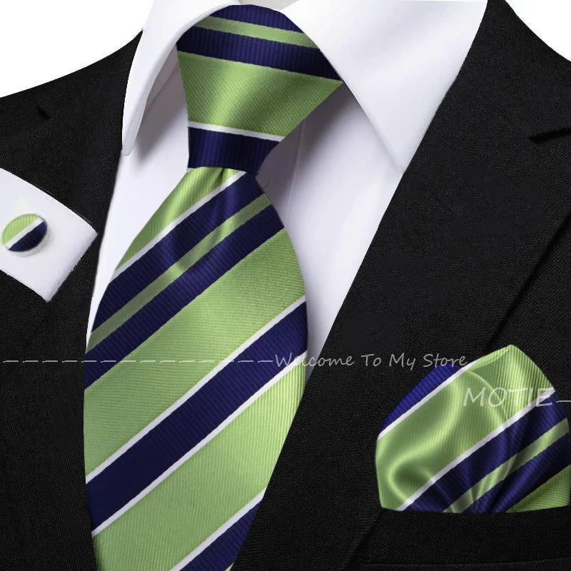 New Classic Striped Jacquard Tie Set Include Purple Polyester Pocket Square As Daily Wear Party Wedding Stylish Accessories Gift