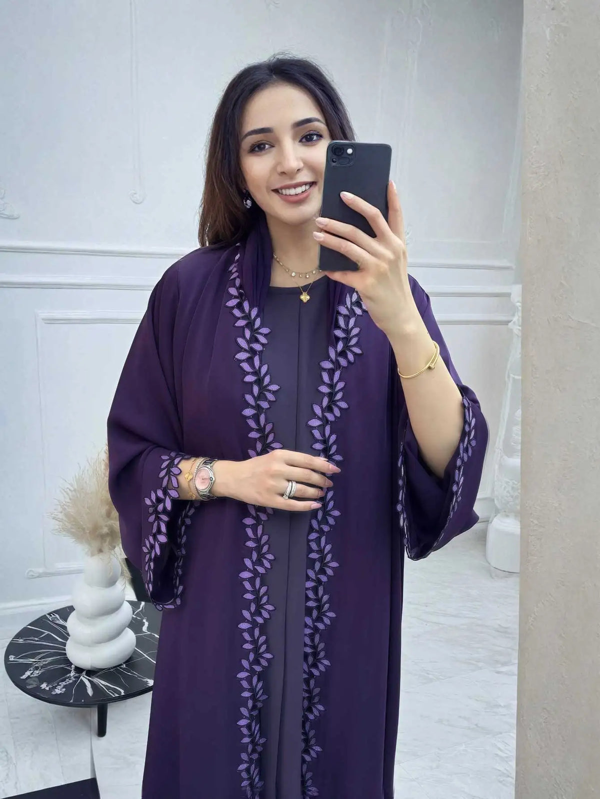 Dubai Elegant Beige Abaya for Muslim Women - Intricately Crafted with Multicolored Embroidery Piece in Islamic Modest Fashion