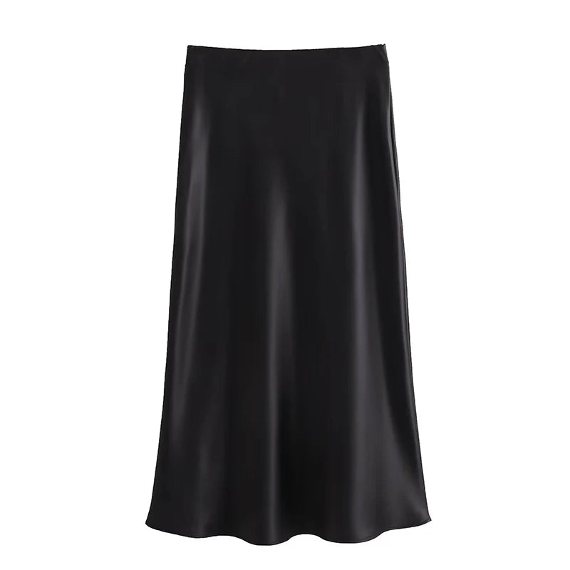 Koekop Woman 2024 Satin Skirt  For Women Summer Black Midi Skirt Office Elegant Women's Skirts Women High Waist Long Skirts