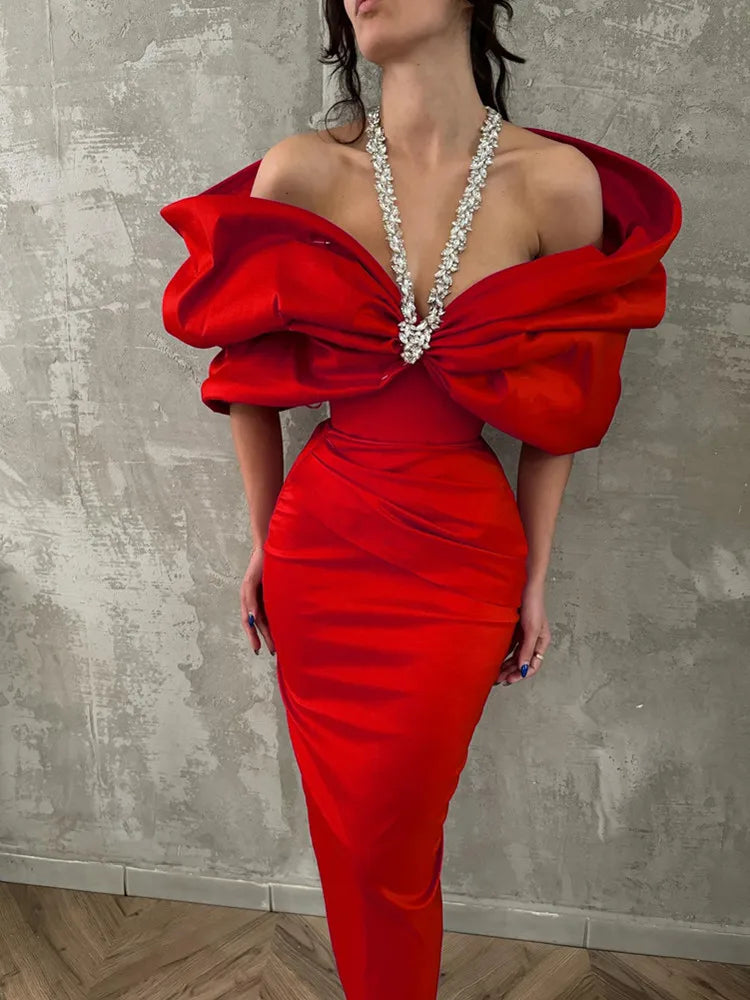 Women Sexy Off Shoulder Ruched Black Maxi Long Diamonds Celebrity Bodycon Bandage Dress 2025 Elegant Evening Club Party Dress