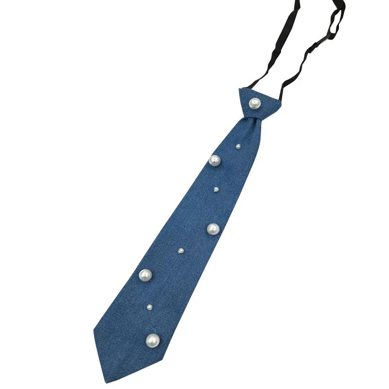 Cowboy Style Blue Necktie JK Shirt Tassel Chain Bow Tie for Men Women Fashion Wedding Cravat Jewelry Accessory