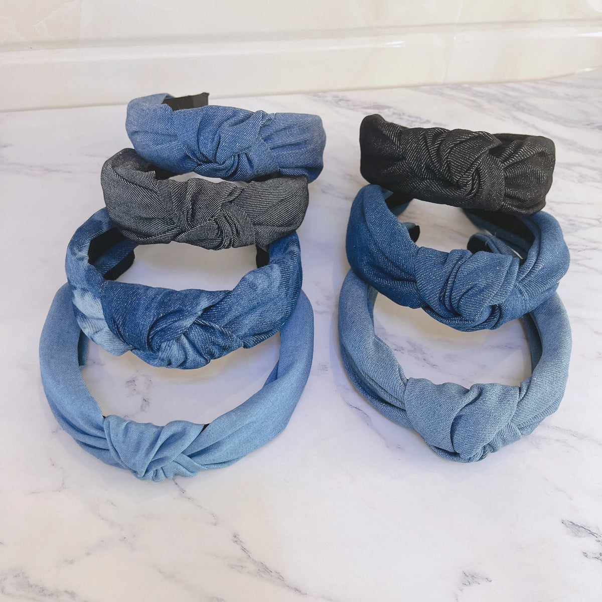 PROLY New Fashion Women Headband Wide Side Blue Denim Hairband Center Knot Turban Headwear Adult Classic Hair Accessories