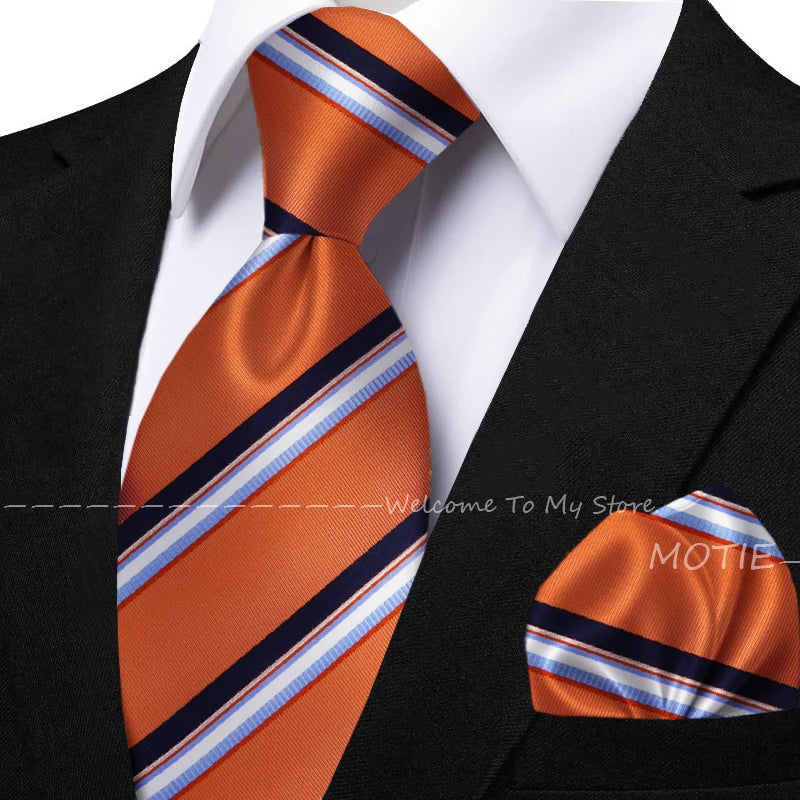 New Classic Striped Jacquard Tie Set Include Purple Polyester Pocket Square As Daily Wear Party Wedding Stylish Accessories Gift