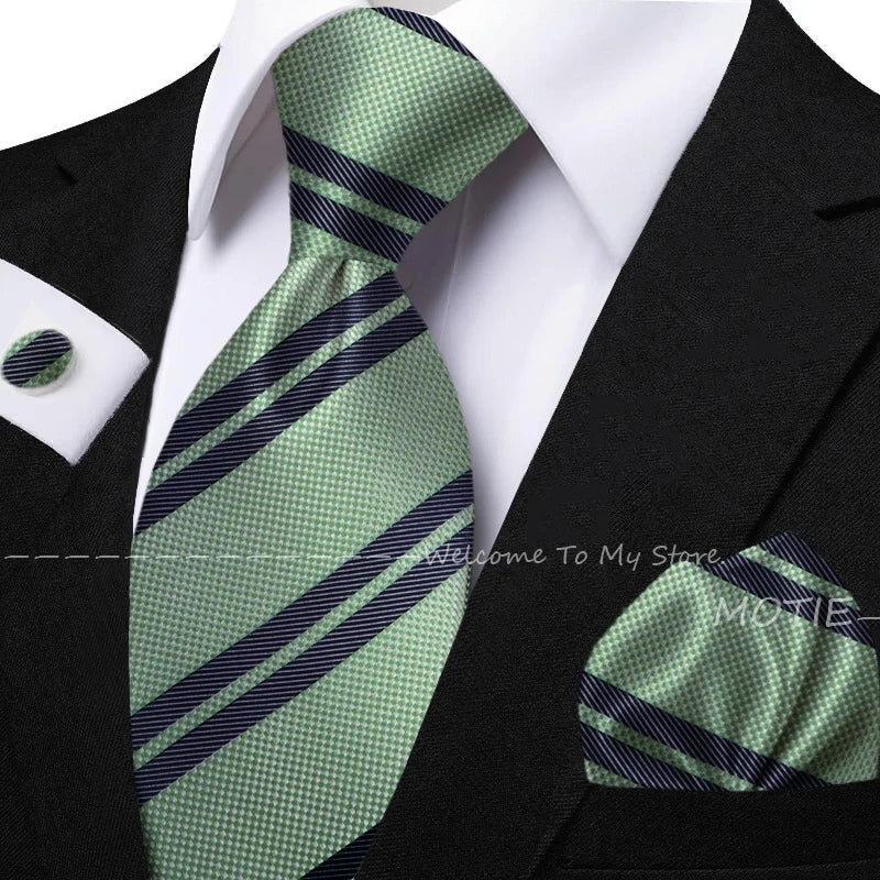 New Classic Striped Jacquard Tie Set Include Purple Polyester Pocket Square As Daily Wear Party Wedding Stylish Accessories Gift