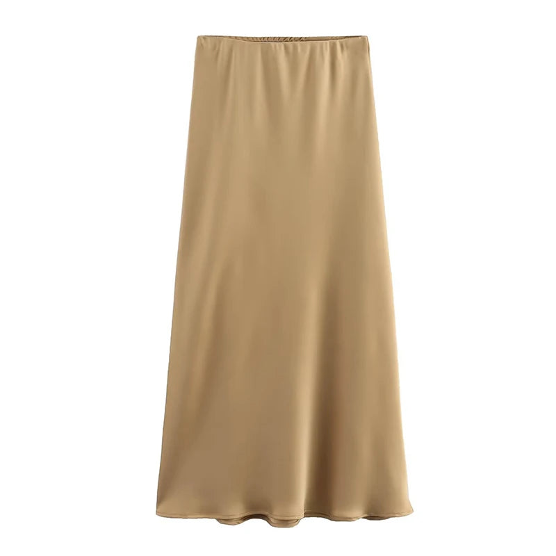 Koekop Woman 2024 Satin Skirt  For Women Summer Black Midi Skirt Office Elegant Women's Skirts Women High Waist Long Skirts