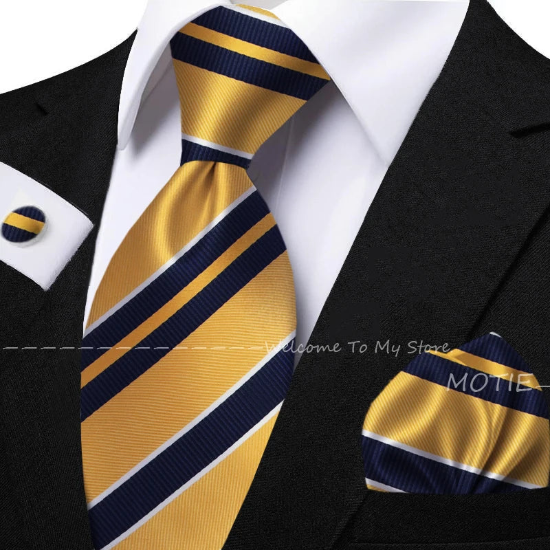 New Classic Striped Jacquard Tie Set Include Purple Polyester Pocket Square As Daily Wear Party Wedding Stylish Accessories Gift