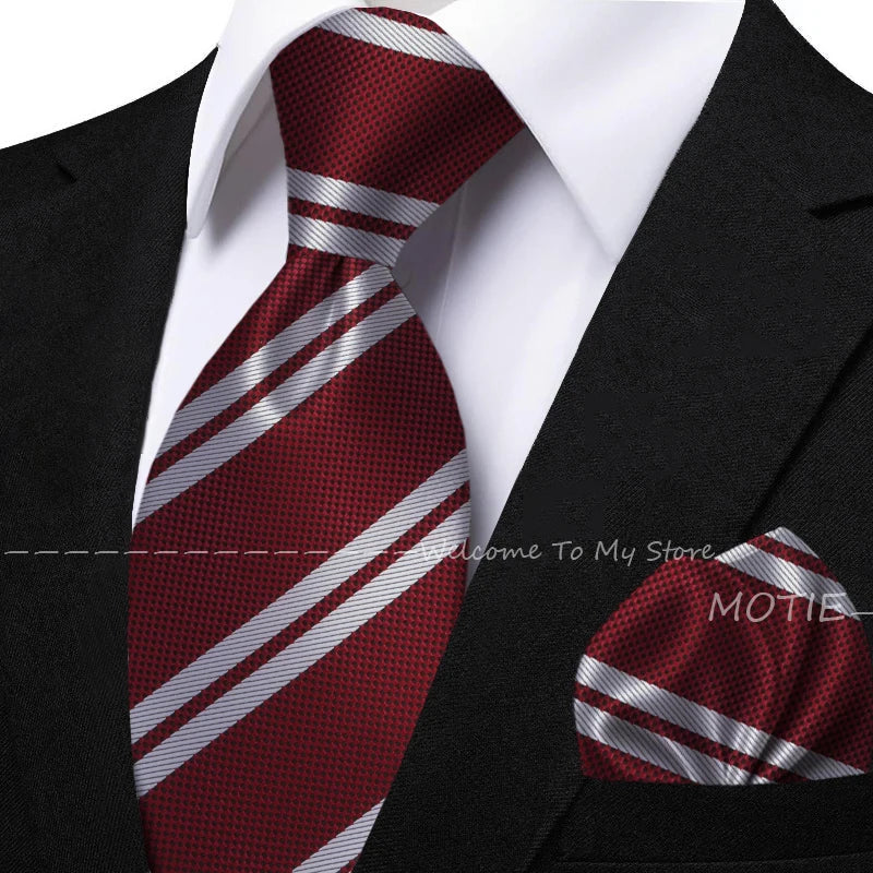 New Classic Striped Jacquard Tie Set Include Purple Polyester Pocket Square As Daily Wear Party Wedding Stylish Accessories Gift