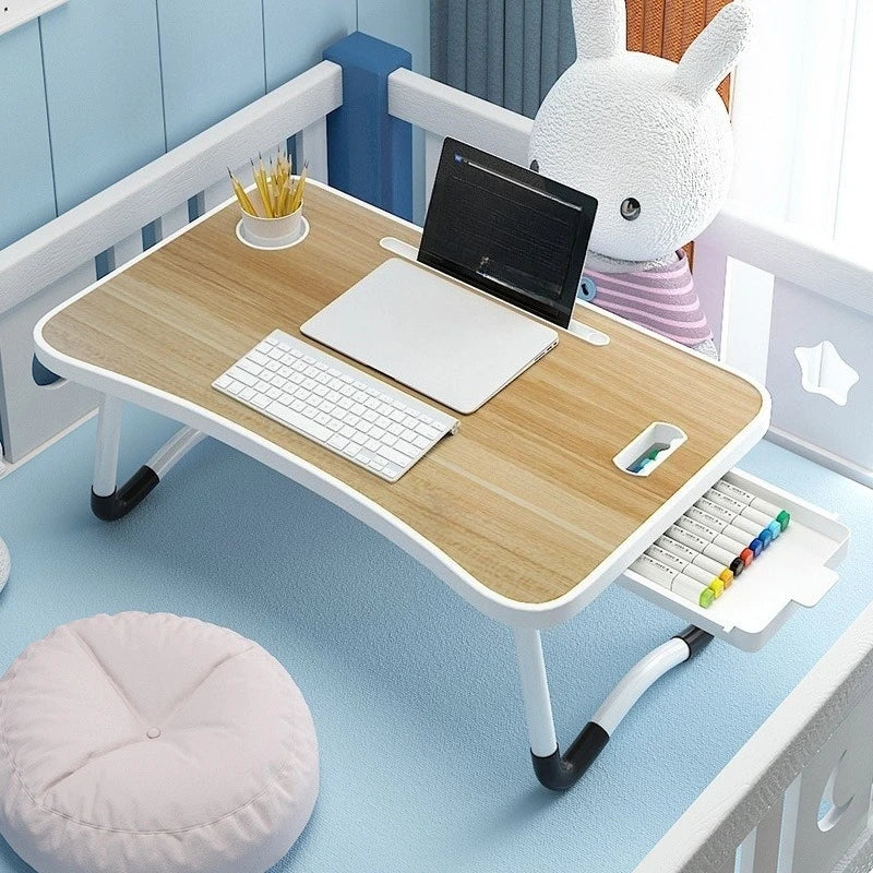 Folding Mini Table, Bed Tray Cup Holder Type Laptop Desk, Sitting Table, Cup Holder Drawer Tablet Stand, Folding Small Table