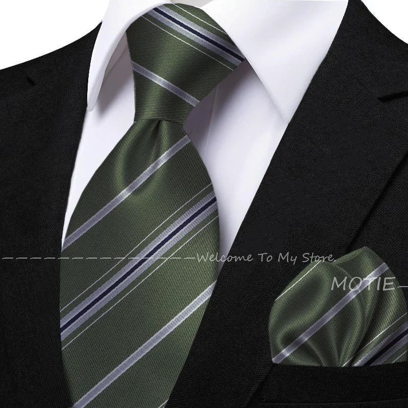 New Classic Striped Jacquard Tie Set Include Purple Polyester Pocket Square As Daily Wear Party Wedding Stylish Accessories Gift