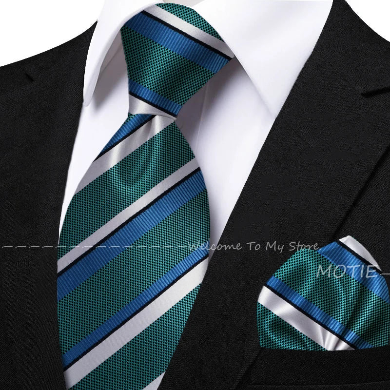New Classic Striped Jacquard Tie Set Include Purple Polyester Pocket Square As Daily Wear Party Wedding Stylish Accessories Gift