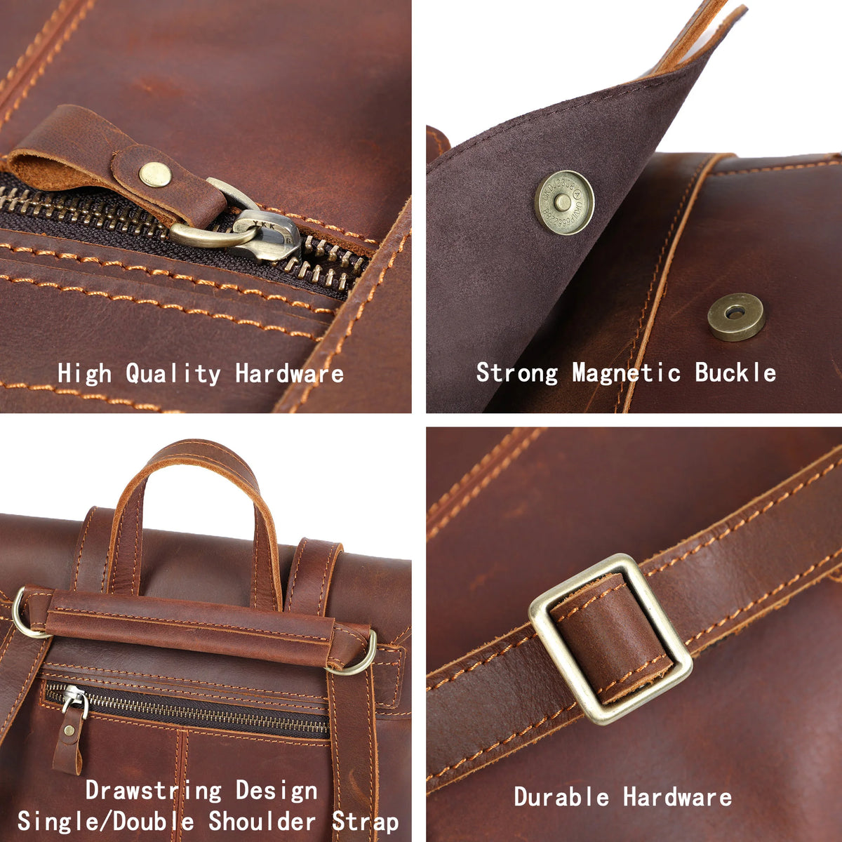 S.WORKER Vintage Genuine Leather Backpack Unisex Casual Preppy SchoolBag Crazy Horse Cowhide Leather Bag Shoulder Bag