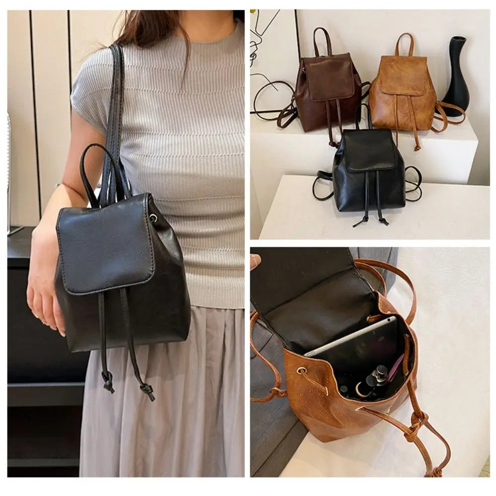 PU PU Backpack Mini Solid Color Brown Retro Backpack Small Pack Handbag Solid Color Shoulder Bag Children