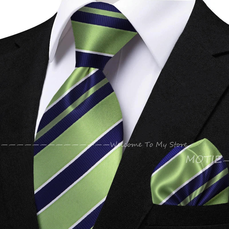 New Classic Striped Jacquard Tie Set Include Purple Polyester Pocket Square As Daily Wear Party Wedding Stylish Accessories Gift