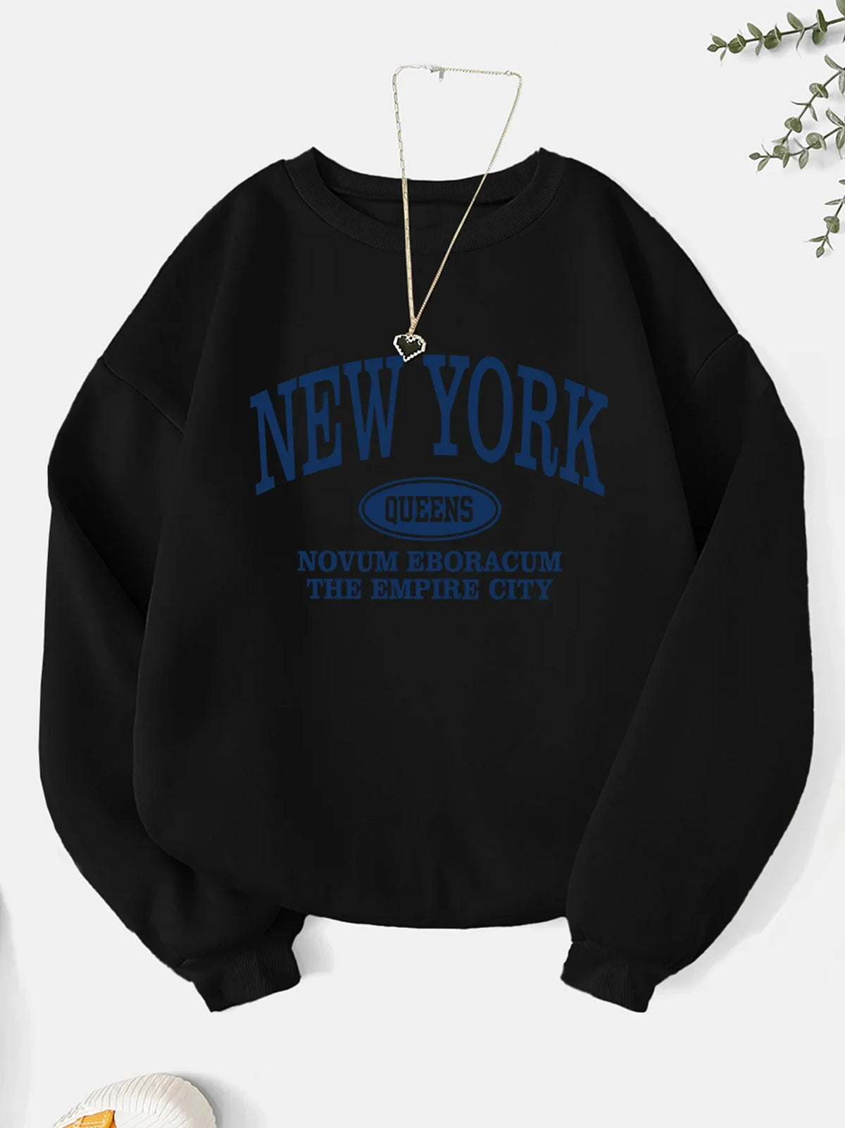 New York Fashion Letter Print Sweatshirt Crew Neck Hooded Casual Sweatshirt for Winter and Fall Women Clothing
