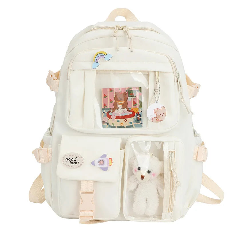 Buckle Badge School Backpack Candy Color Fashion Cute Schoolbag Korean Style Shoulder Student Bag Teenage Girls College Backpack