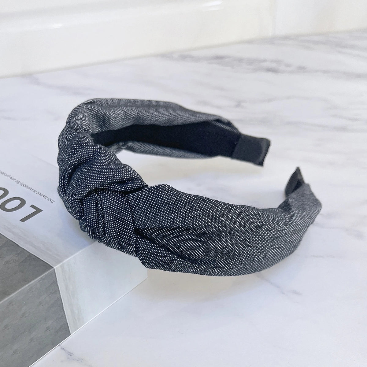 PROLY New Fashion Women Headband Wide Side Blue Denim Hairband Center Knot Turban Headwear Adult Classic Hair Accessories