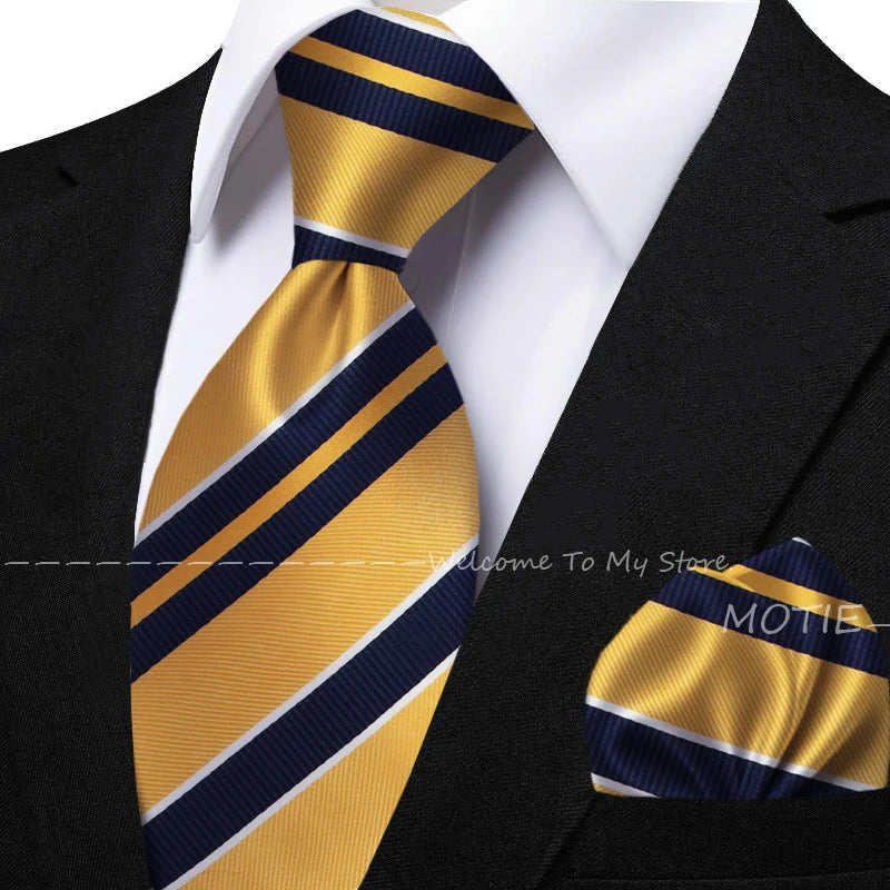 New Classic Striped Jacquard Tie Set Include Purple Polyester Pocket Square As Daily Wear Party Wedding Stylish Accessories Gift