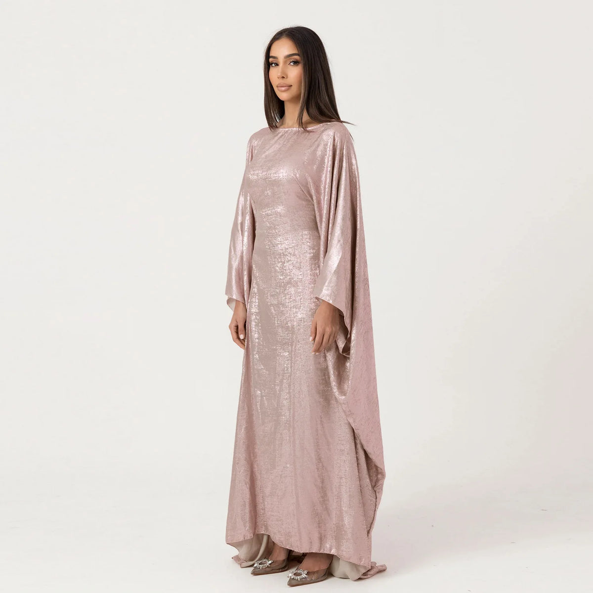 Stylish Butterfly Kaftan Women's Dresses Elegant Shiny Polyester Caftan Abaya Batwing Style Islamic Clothing Abaya Loose Robes