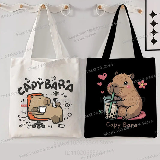 Capybara Funny Anime Women Men Handbag Cartoon Style Animal Capybara Shoulder Bag Fashion Teenage Gifts Casual Commuter Tote Bag