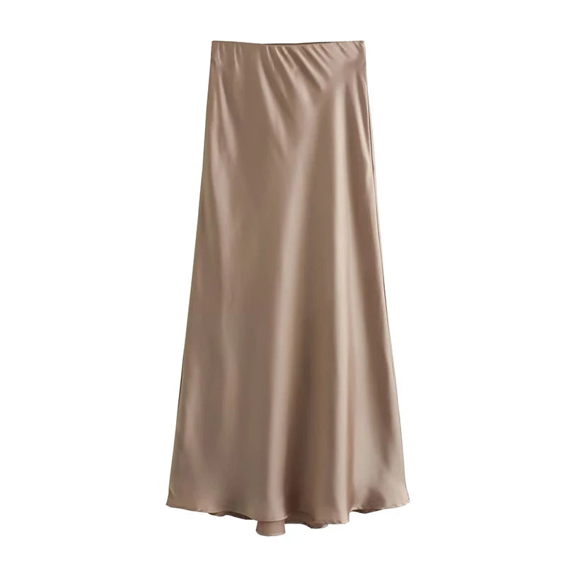 Koekop Woman 2024 Satin Skirt  For Women Summer Black Midi Skirt Office Elegant Women's Skirts Women High Waist Long Skirts