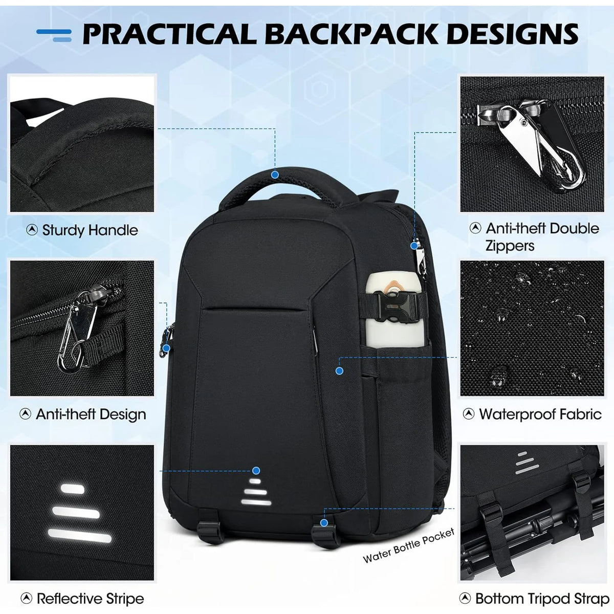 2pcs Lubardy Dedicated Camera Bag Travel Backpack Laptop Bag Large Capacity Men Women Photography Backpack and Rain Cover