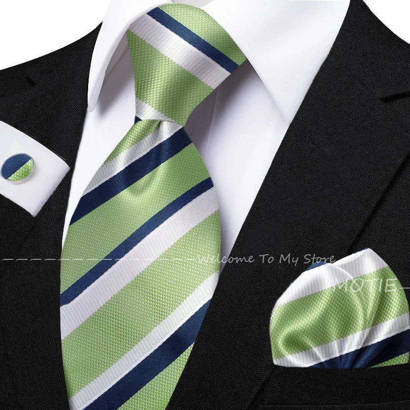 New Classic Striped Jacquard Tie Set Include Purple Polyester Pocket Square As Daily Wear Party Wedding Stylish Accessories Gift