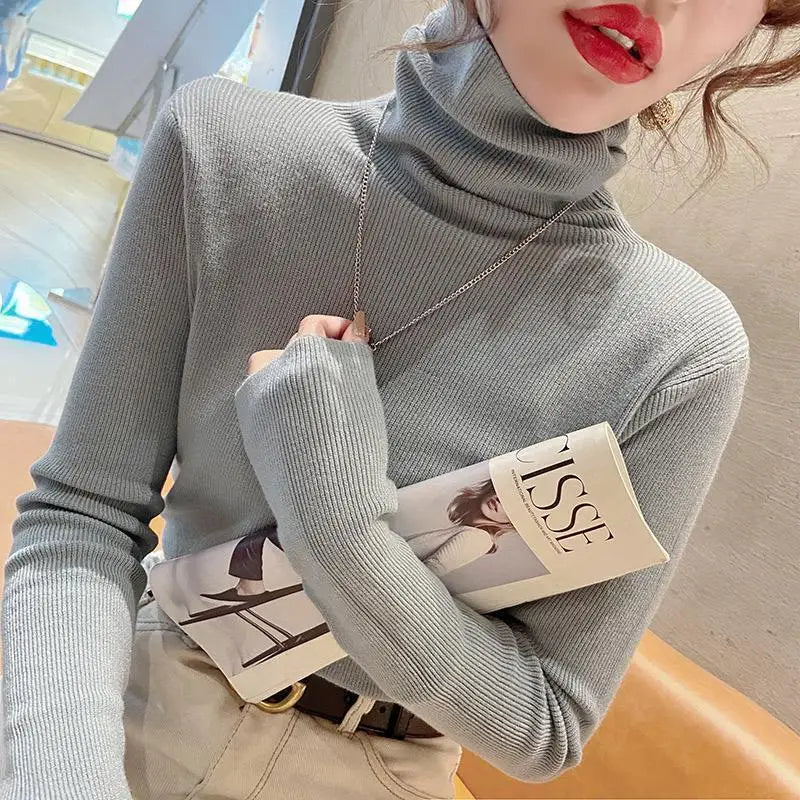 Fashion Solid Color Slim Turtleneck Sweater 2026 Autumn Winter New Casual Versatile Warm Pullovers Long Sleeves Women's Clothing