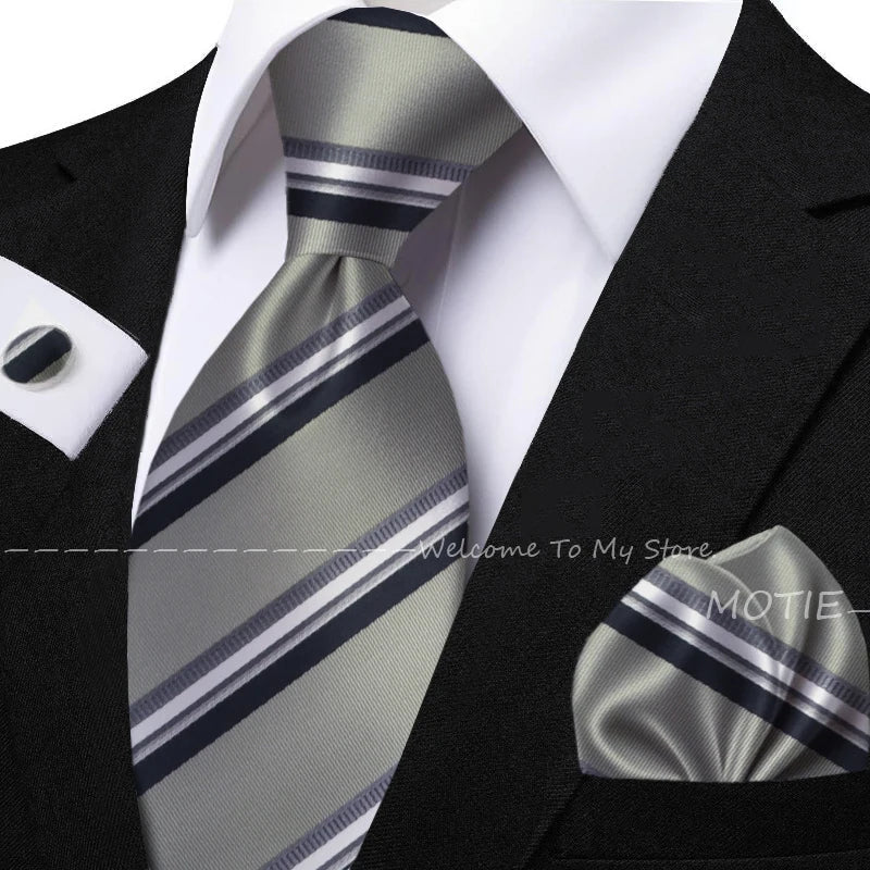 New Classic Striped Jacquard Tie Set Include Purple Polyester Pocket Square As Daily Wear Party Wedding Stylish Accessories Gift