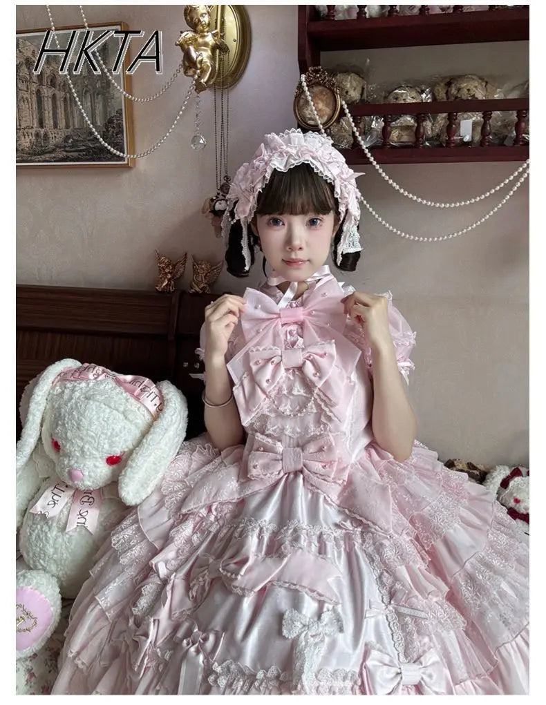 Cute Sweet Lolita Girls Shirt 2025 Summer New Bubble Short-sleeved Shirts Doll Collar Single-breasted Candy-colored Blouse Top