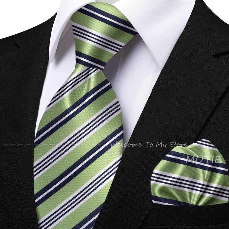 New Classic Striped Jacquard Tie Set Include Purple Polyester Pocket Square As Daily Wear Party Wedding Stylish Accessories Gift