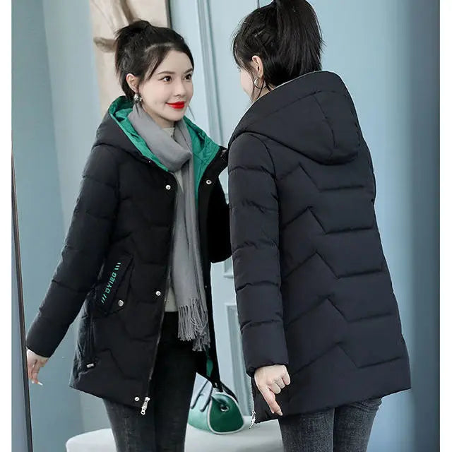 New Winter fashion Women Mid-Length Down Cotton Jacket Korean Loose Thick Warm padded Coat female Hooded Parkas outerwear R013