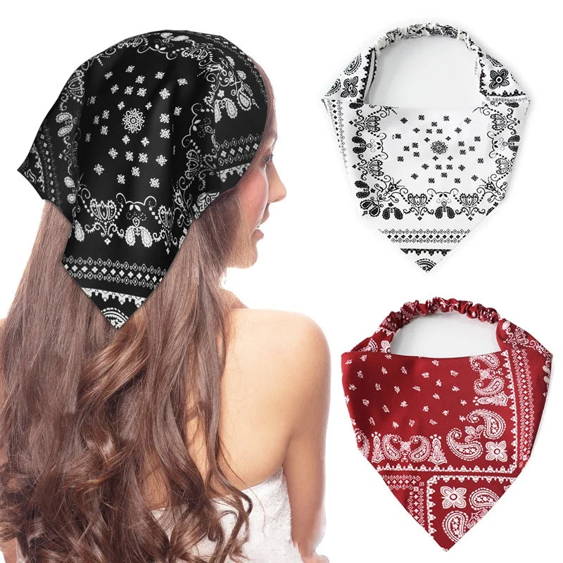 Kuromi Hair accessories woman Floral Print Hair Scarf Bohemia Bandana Elastic Band Triangle Scarf Kerchief Women Girl Headscarf