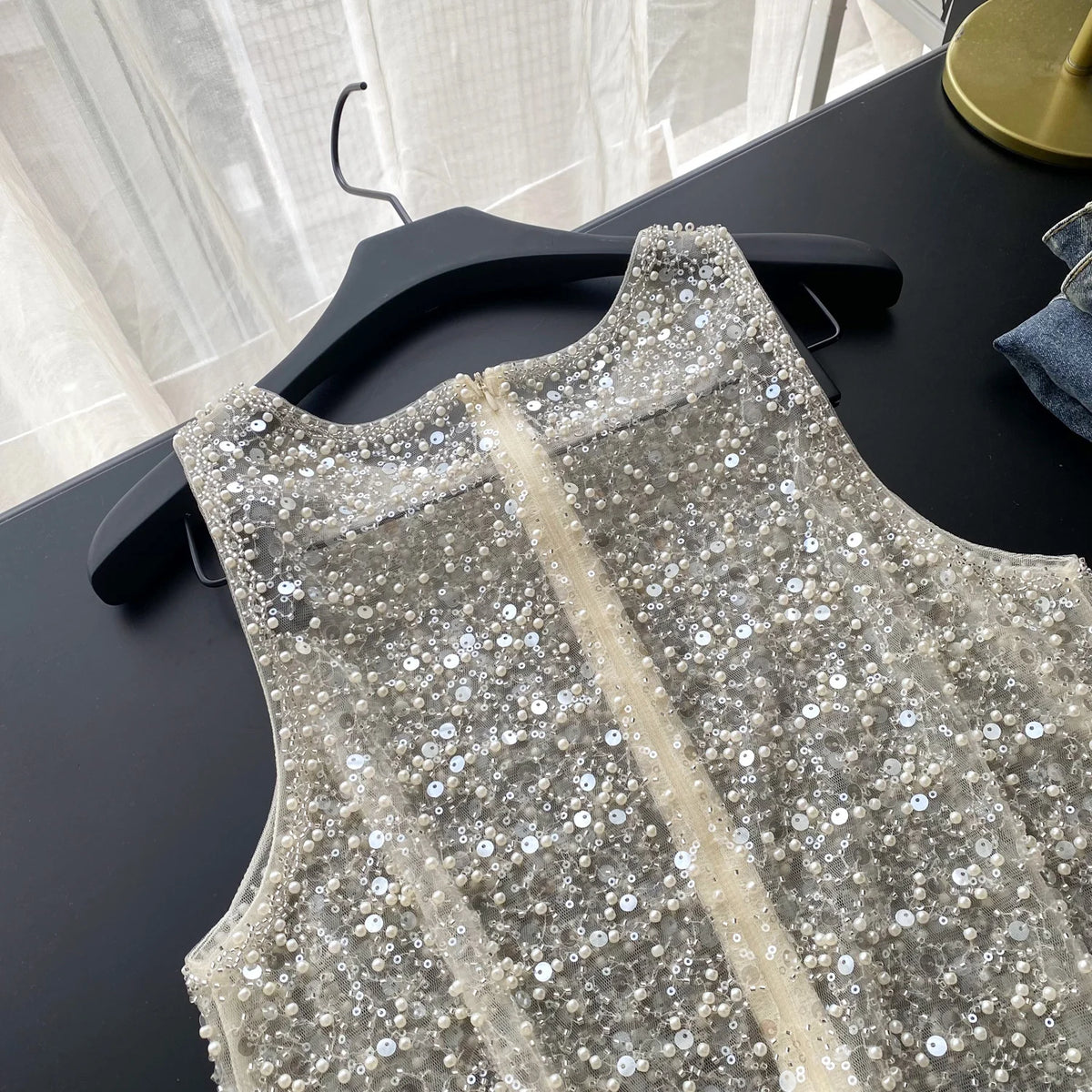 Hotsweet Vintage casual glitter sleeveless O-Neck Slim Top French Streetwear Fashion Summer Sexy basics blouse