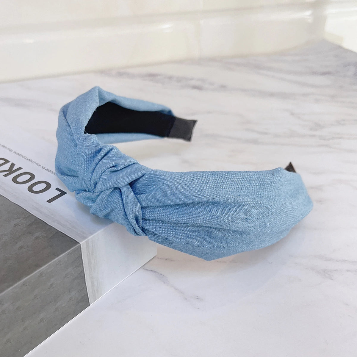PROLY New Fashion Women Headband Wide Side Blue Denim Hairband Center Knot Turban Headwear Adult Classic Hair Accessories